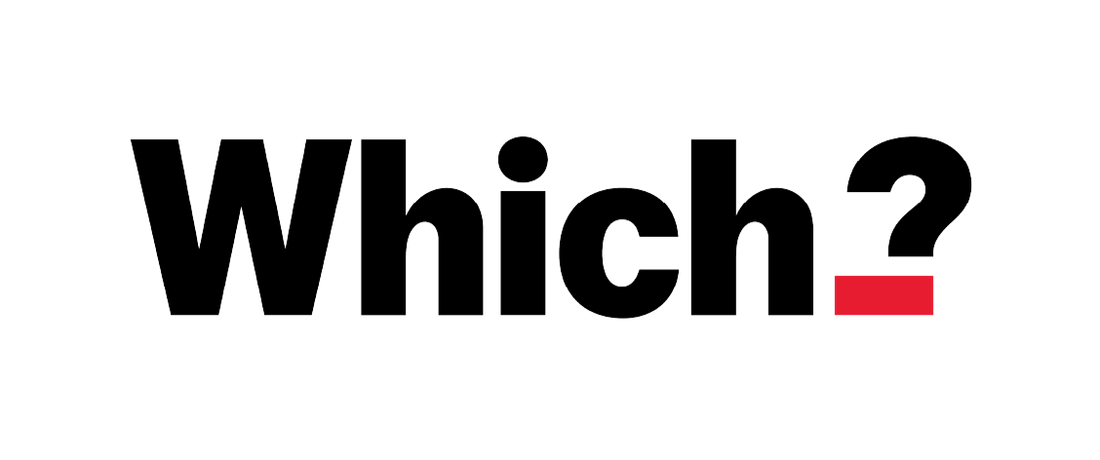 Logo of 'Which?' with black text and a red question mark on a white background