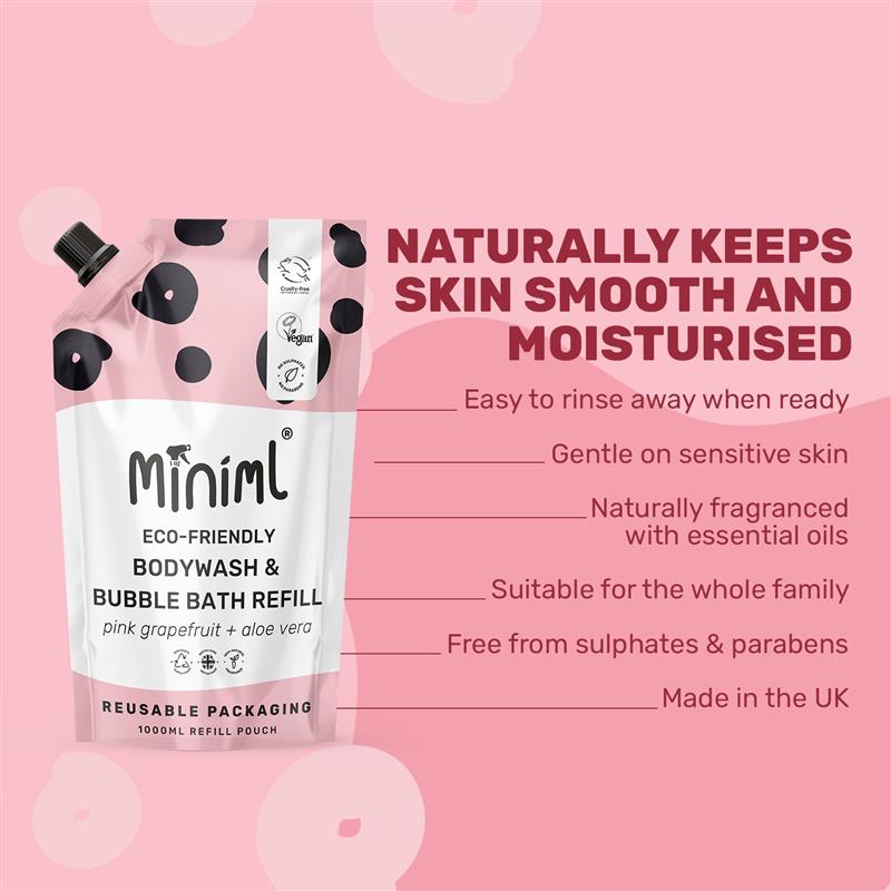 Bodywash + Bubblebath - Pink Grapefruit + Aloe Vera - 1L Refill Set