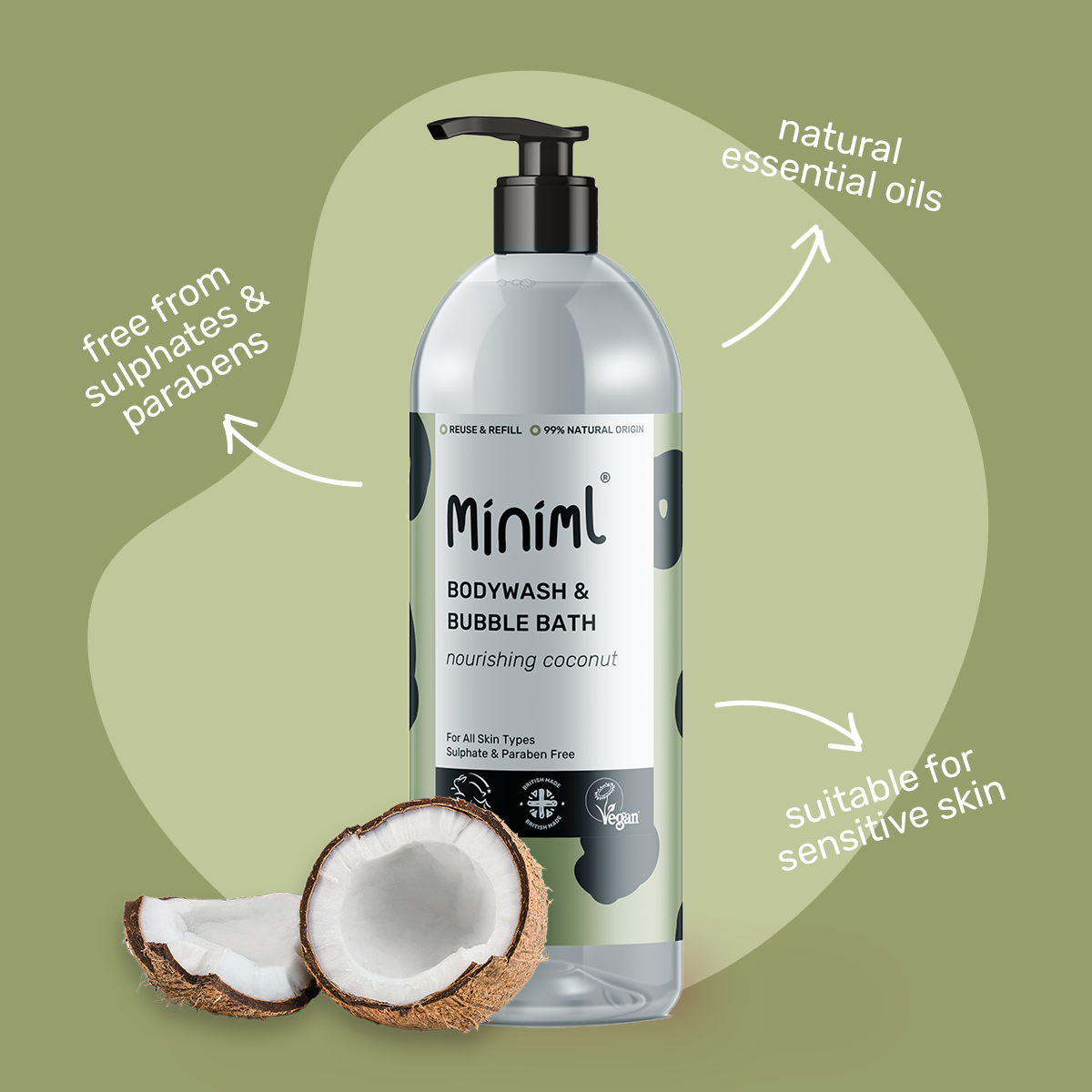 Bodywash + Bubblebath - Nourishing Coconut - 1L Bottle