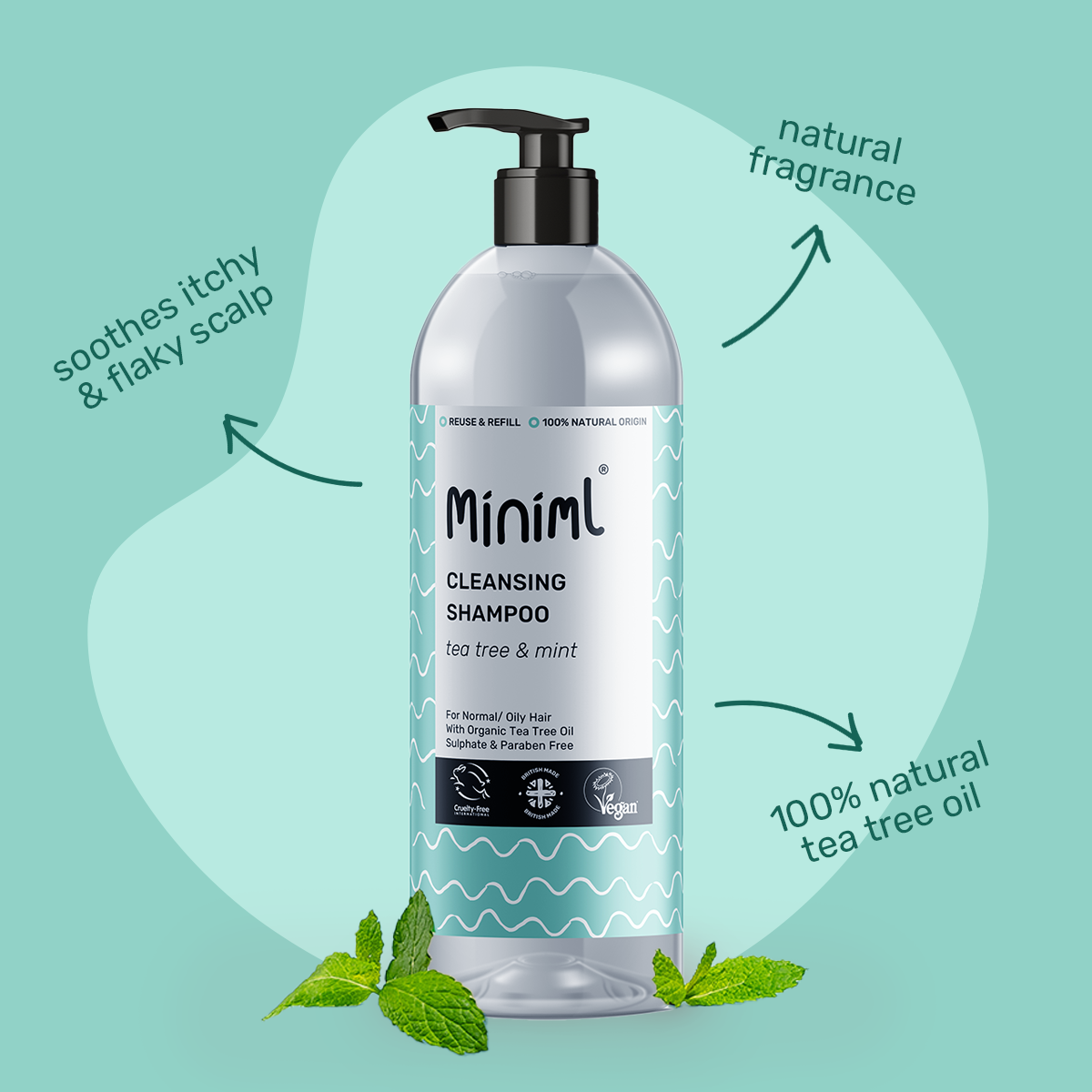 Cleansing Shampoo - Tea Tree + Mint - 1L Bottle