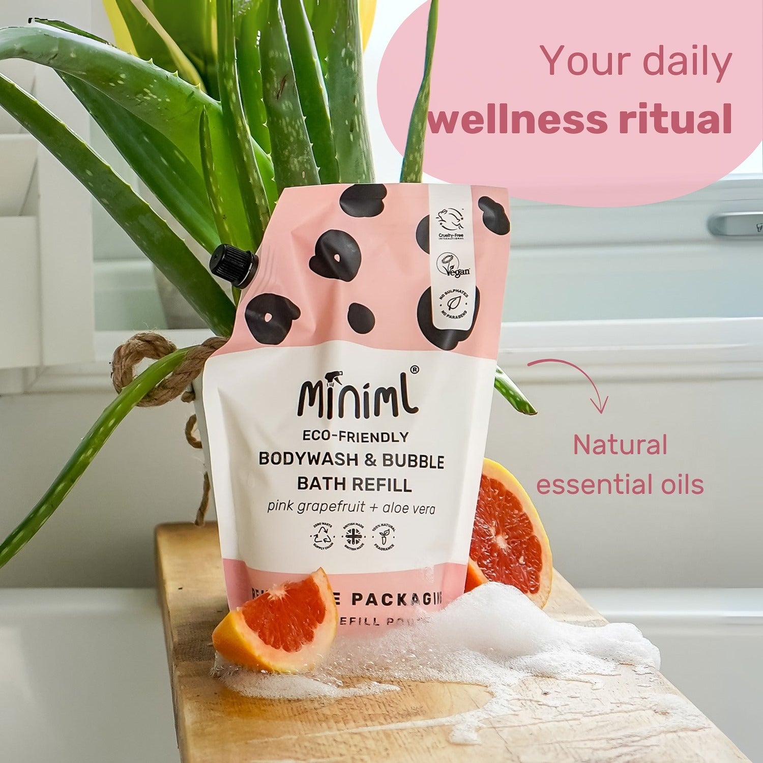 Bodywash + Bubblebath - Pink Grapefruit + Aloe Vera - 1L Refill