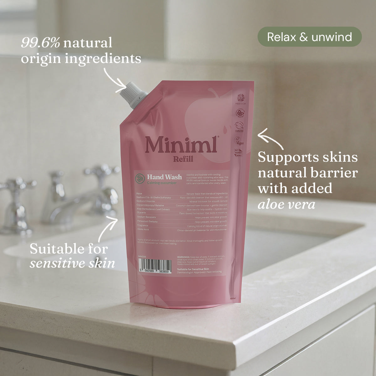 Hand Soap - Cucumber + Aloe Vera - 1L Refill