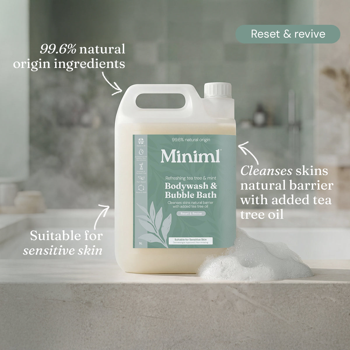 Bodywash + Bubblebath - Refreshing Tea Tree + Mint - Bulk Refill