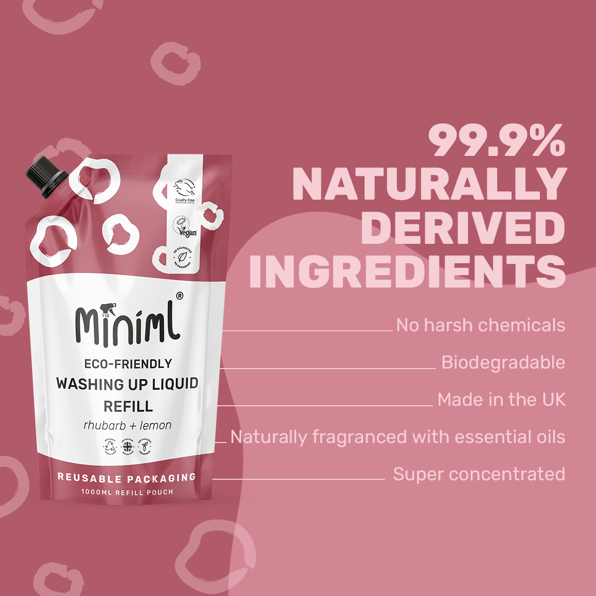 Washing Up Liquid - Wild Rhubarb + Lemon - 1L Refill Set